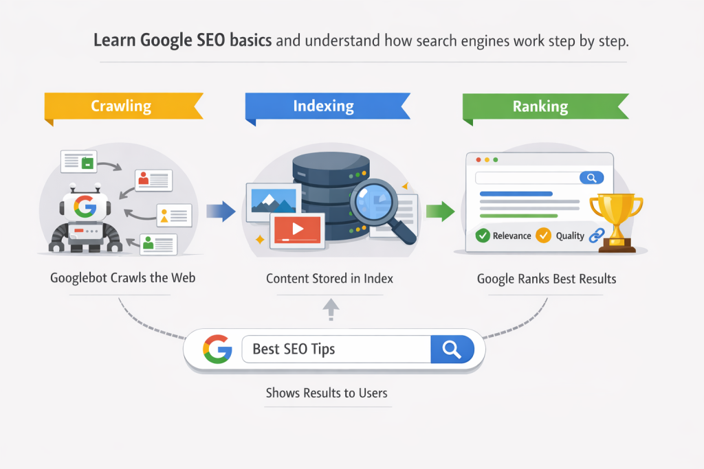 Google ranking factors including content quality backlinks page speed and user experience