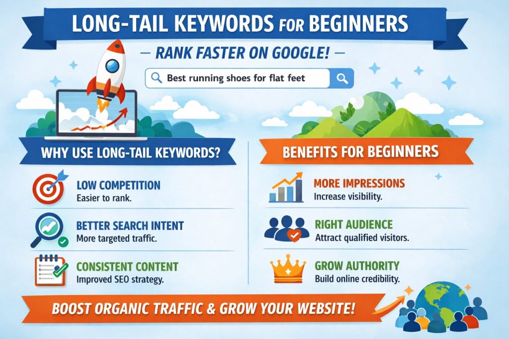 long-tail keywords for beginners strategy to find low competition keywords and increase organic traffic on Google
