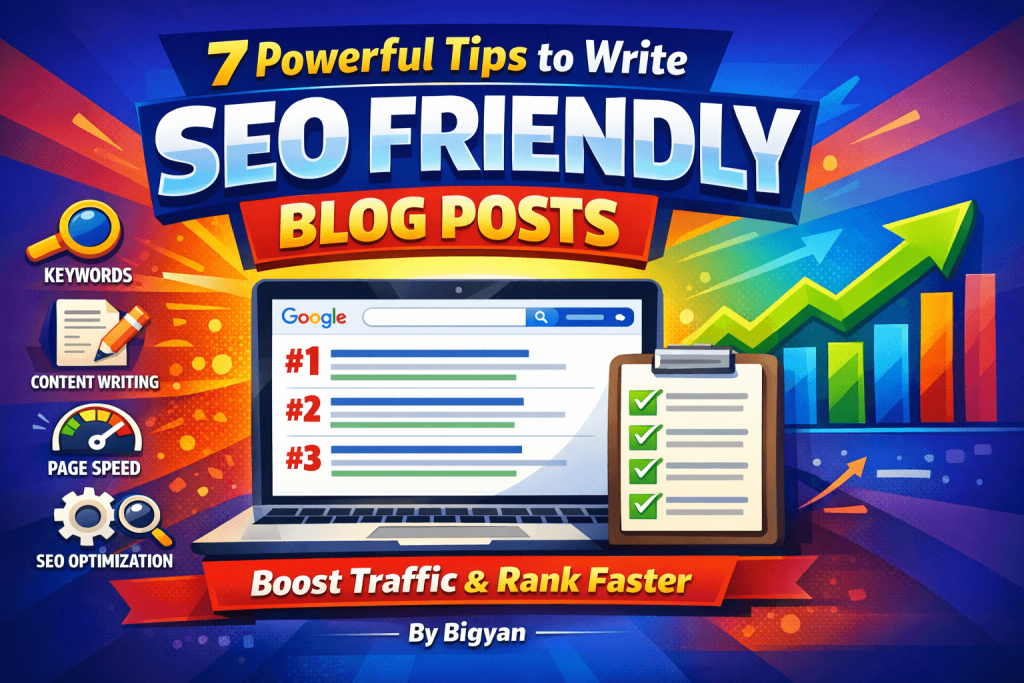 Checklist showing steps to write SEO friendly blog posts and improve Google rankings