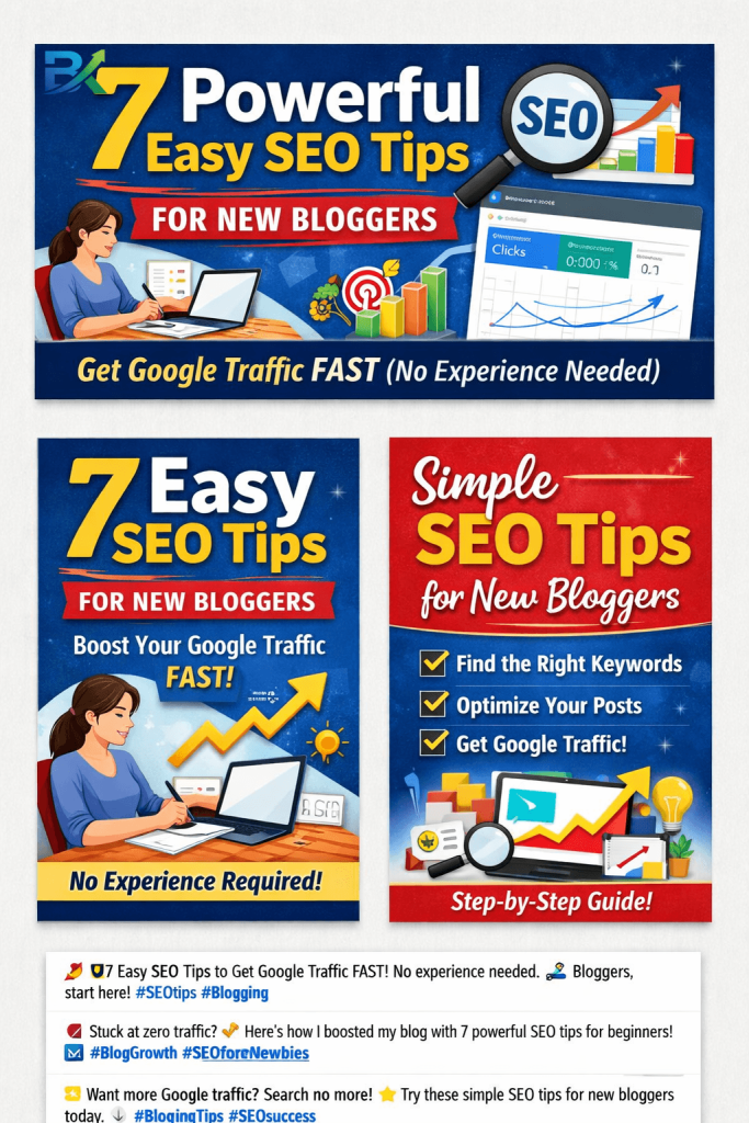 Easy SEO tips for new bloggers showing Google search growth, keyword strategy and organic traffic results