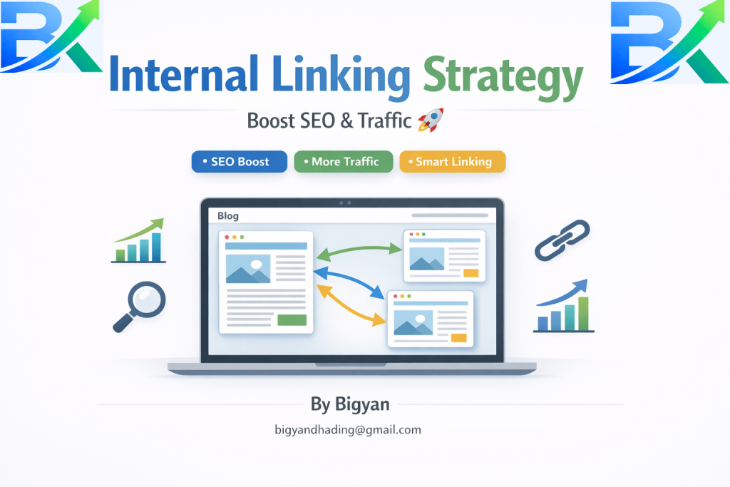 internal linking strategy for beginners infographic showing connected blog pages and SEO traffic growth