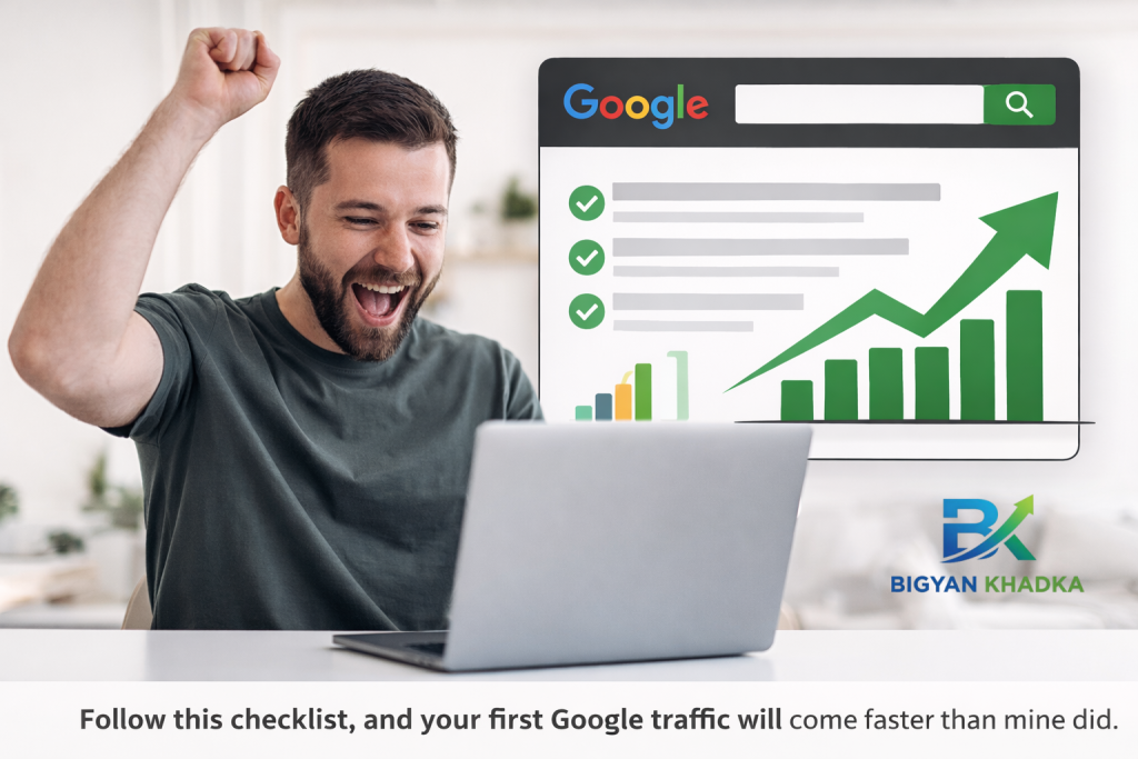 SEO checklist for new websites celebrating first traffic