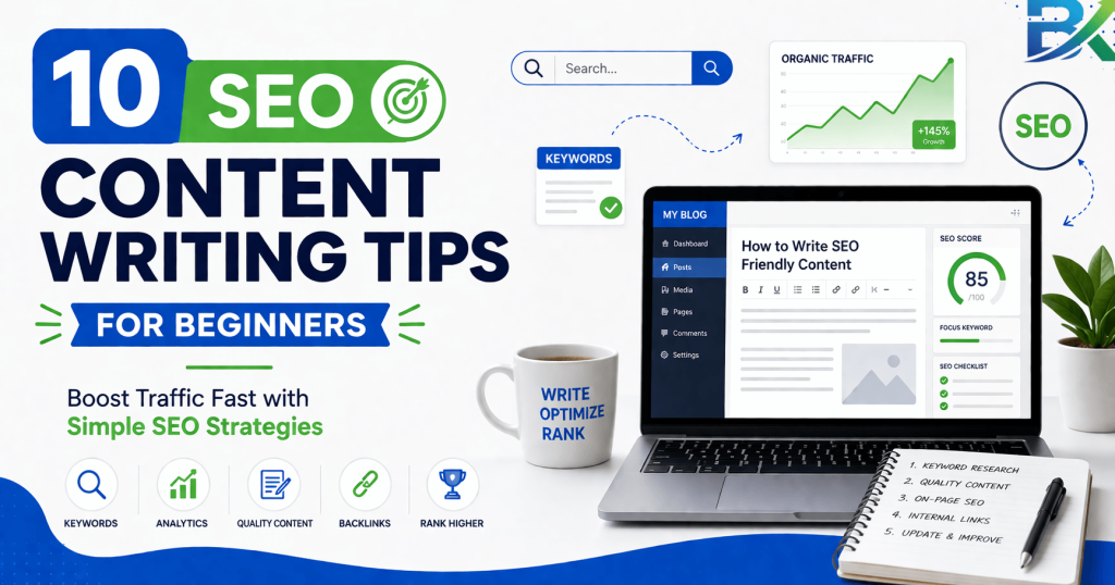 SEO content writing tips for beginners showing Google autocomplete keyword ideas