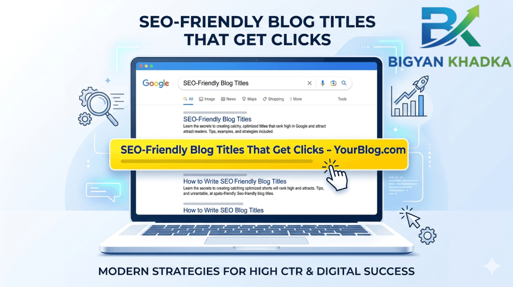 Google search result showing an SEO-friendly blog title with a cursor about to click